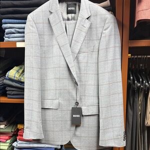 Boss Light Gray Checkered Men's suit